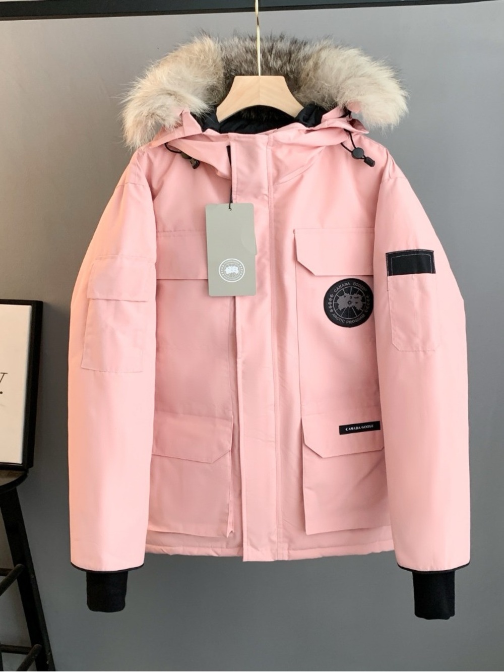 Canada Goose Women's Pink Parka Jacket with Faux-Fur Trim Hood